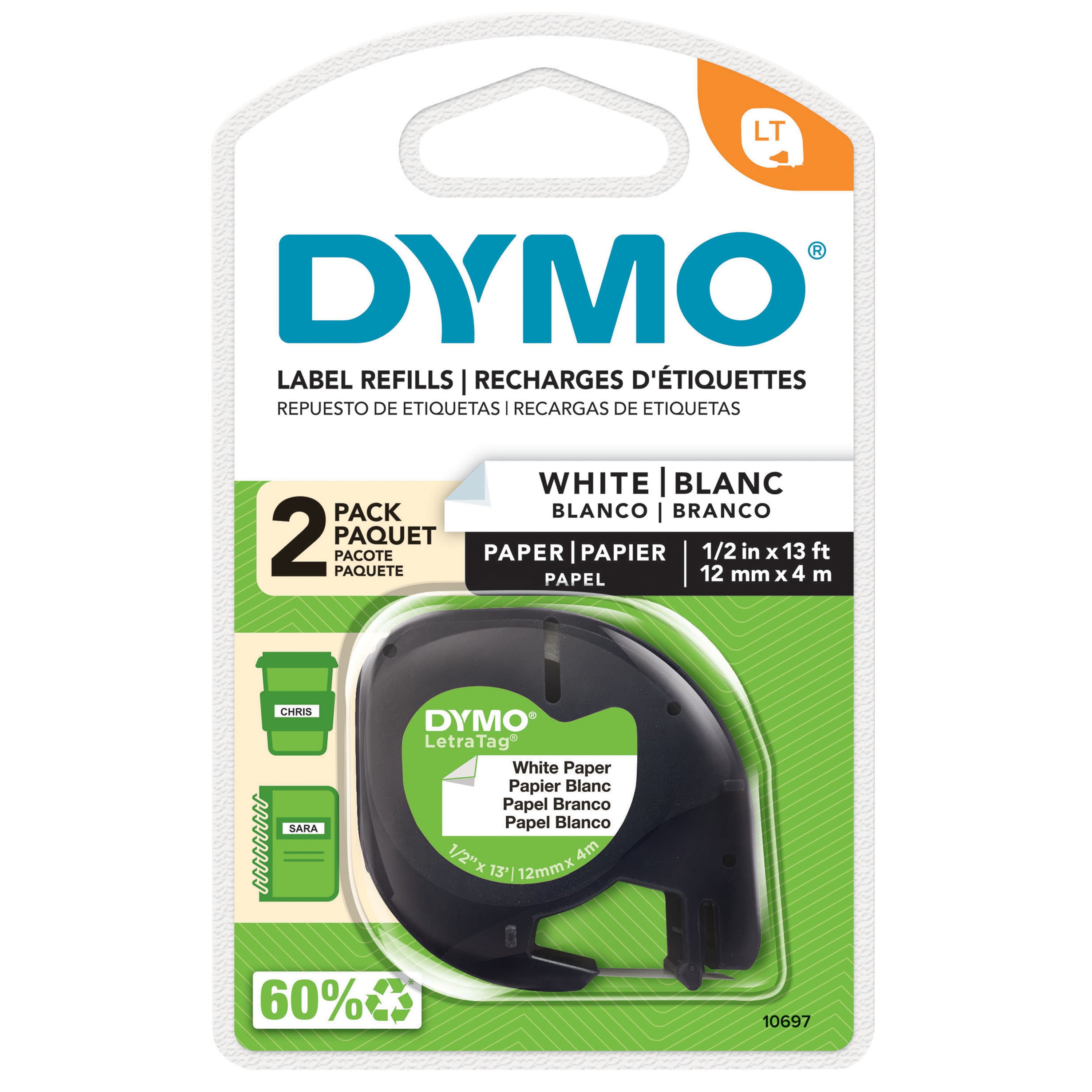 Dymo Dymo LT Paper 12mm x 4m Wh 2pk DY10697