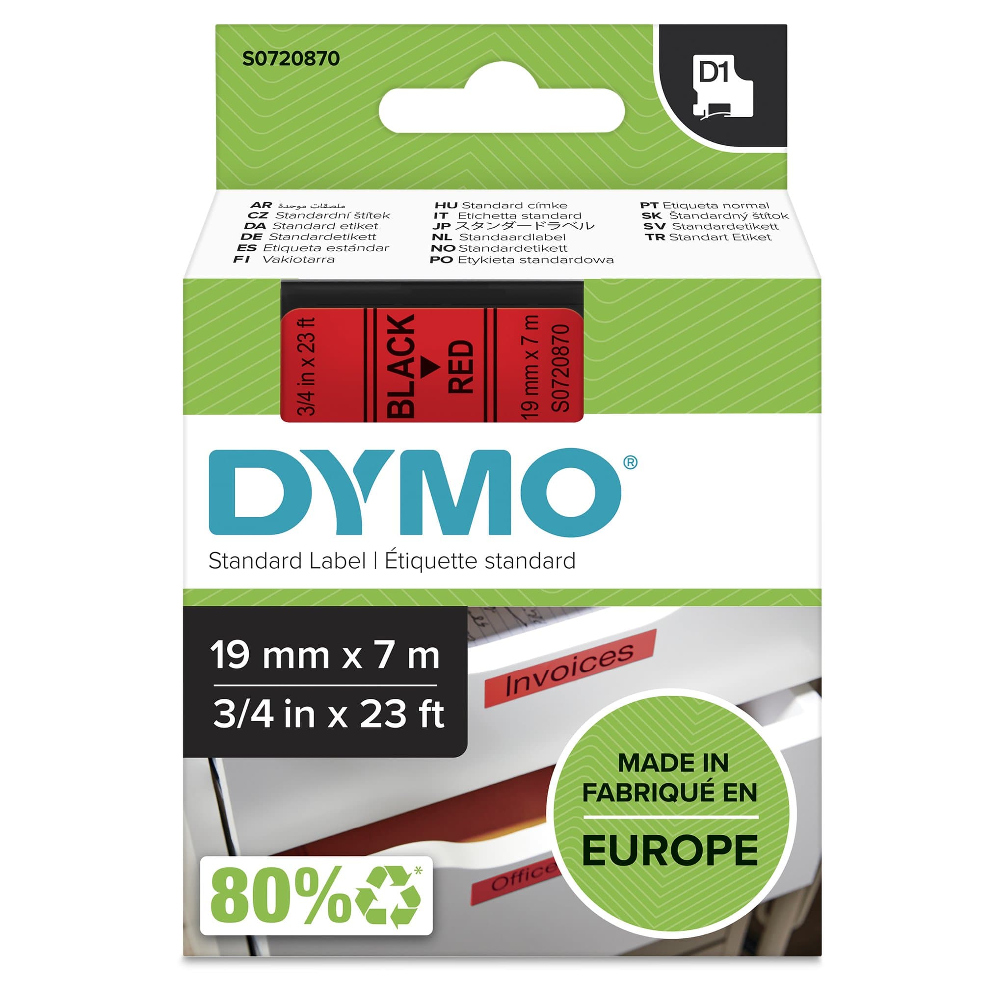 Dymo Dymo Blk on Red 19mmx7m Tape DYS0720870