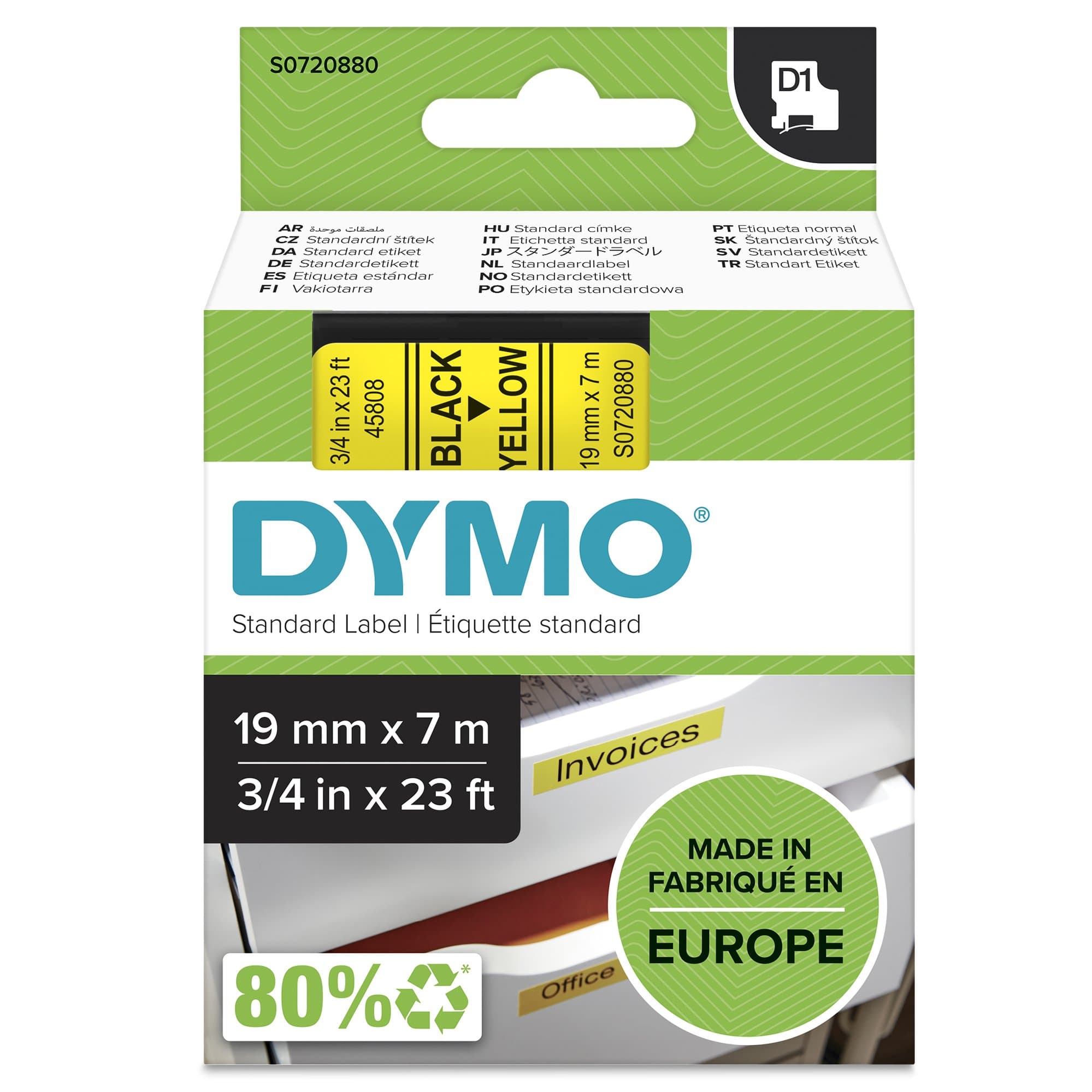 Dymo Dymo Blk on Yell 19mmx7m Tape DYS0720880