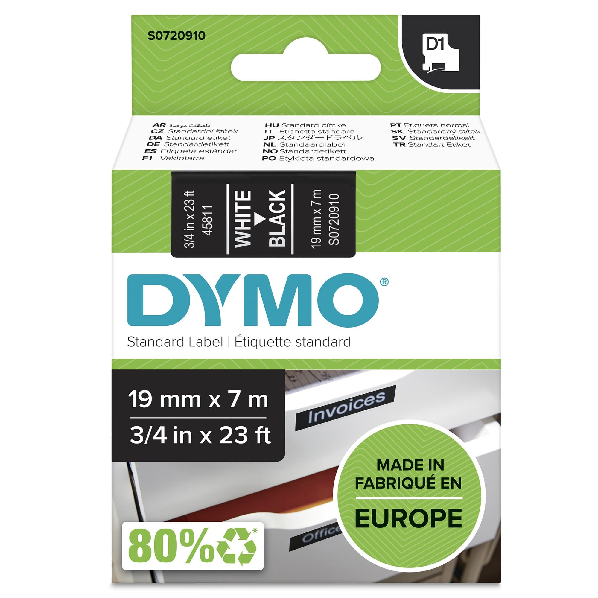 Dymo Dymo Wht on Blk 19mmx7m Tape DYS0720910
