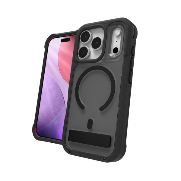 ZAGG Rainier Snap Kickstand + Camera Control Button Case, Apple iPhone Pro Max, Smoke Blac thumbnail 1