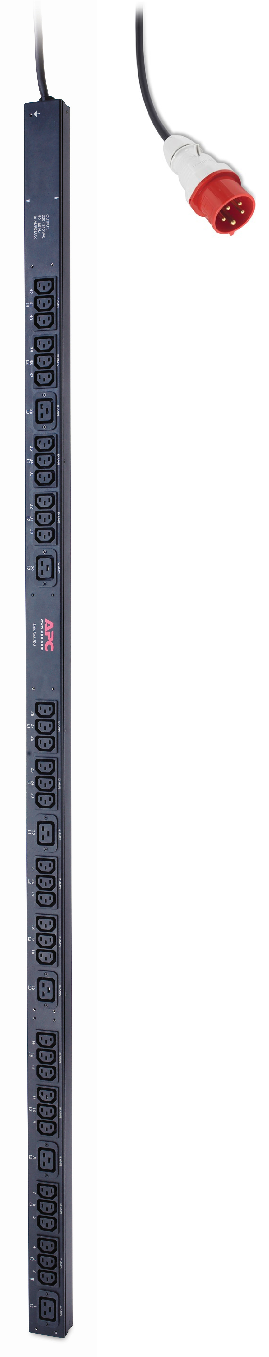 APC BASIC VERTICAL PDU, 400V, 16A, 11KW, C13(36), C19(6), IEC-309, 2YR APC — view 2