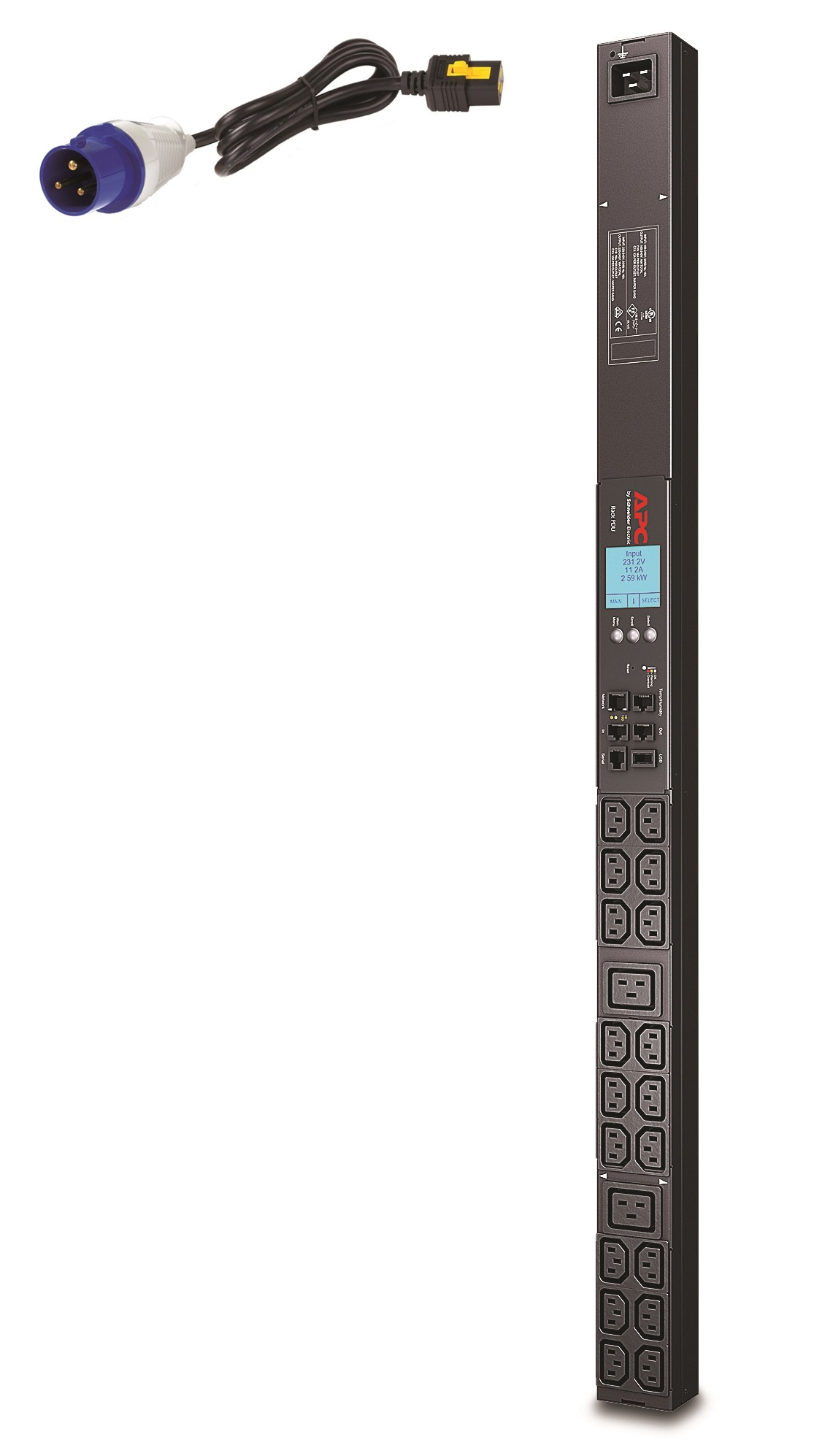 APC METERED VERTICAL PDU, 230V, 16A, 3.7KW, C13(18), C19(2), IEC-309, 2YR APC — view 2