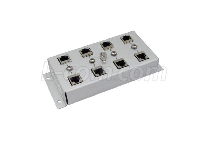 L-Com CAT6 4 Port 10/100/1000 Base-T Gas Tube Lightning Protector