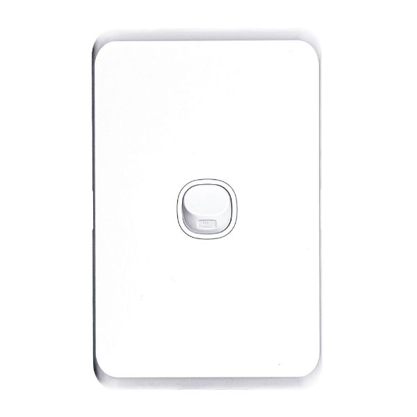 Sleek 16A 2-Way Vertical 1 Gang Switch. In Flame Resistant Polycarbonate. Fade thumbnail 1