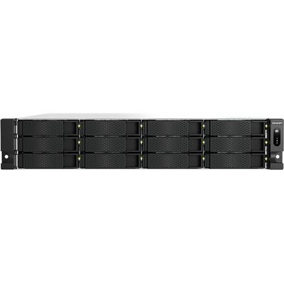 QNAP TS-h1277AXU-RP-R7-32G 2U 12-bay 3.5" SATA HDD NAS, AMD Ryzen  7000 series 8C16T (boost up to 5.3 GHz), 32GB DDR5 non-ECC RAM (max. 128GB total), 2x M.2 2280 PCIe Gen5 x2 slots for SSD cache, 2x 10GBASE-T + 2x 2.5 GbE RJ45, 3 x PCIe Gen 4 expansi QNAP — view 2