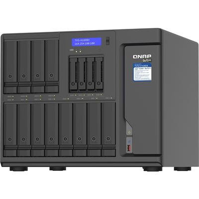 QNAP TVS-h1688X-W1250-32G 16-Bay TurboNAS (12 x 3.5" HDD + 4 x 2.5" SSD), SATA 6G, Intel Xeon W-1250 6 cores 12 threads 3.3 GHz (boost up to 4.7 GHz), 32GB DDR4 ECC RAM (max. 128GB), 4 x 2.5GbE, 2 x 10GBASE-T 10GbE, 2 x M.2 22110/2280 NVMe PCIe Gen3 QNAP — view 2