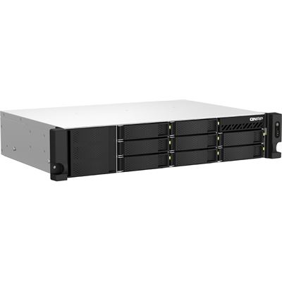 QNAP TS-873AeU-4G 8-bay short-depth rackmount NAS, AMD Ryzen V1000 series V1500B 4C/8T 2.2GHz, 4GB DDR4 SODIMM RAM (max. 64GB total, optional ECC RAM support), 2 x 2.5GbE LAN, M.2 2280 NVMe/SATA SSD( PCIe Gen3x1), optional 10GbE expansion via PCIe, 1 QNAP — view 2