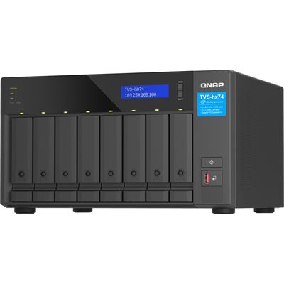 QNAP TVS-h874-i7-32G 8-bay QuTS hero NAS, Intel® Core i7 12-core (8 Performance cores + 4 Efficient cores) /20-thread, 32GB SO-DIMM DDR4(max.64GB), 8 x 2.5"/3.5" SATA HDD/SSD, 2 x 2.5GbE, 2x M.2 PCIe Gen4 x4 slots, PCIe Gen4 slots, HDMI 1.4b, 350W P QNAP — view 2