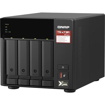 QNAP TS-473A-8G 4-bay NAS, AMD Ryzen V1000 series V1500B 4C/8T 2.2GHz, 8GB DDR4 RAM (2 x SODIMM slots, max. 64GB, optional ECC RAM support), 4x SATA 6Gb/s bays, 2x M.2 NVMe PCIe Gen3 SSD slots, 2 x 2.5GbE LAN, optional 10GbE, 2x PCIe 3.0 x 4 slots, U QNAP — view 2