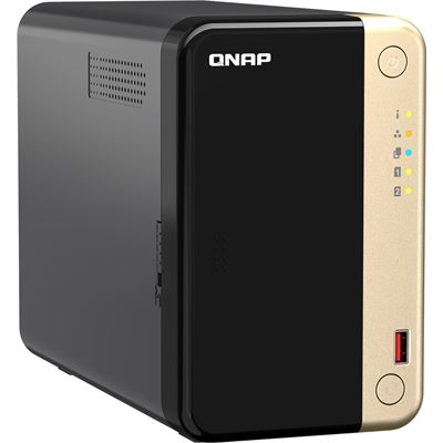 QNAP TS-264-8G 2-Bay desktop NAS, Intel® Celeron® N5105/N5095 quad-core, 8 GB DDR4 onboard not expandable, 2 x 3.5"/2.5" SATA 6Gb/s drive bays, 2 x M.2 2280 PCIe Gen 3 x1 slots, 2 x 2.5GbE, 1 x HDMI 2.0, 1 x PCIe Gen3 x2 slot, 2 x USB 3.2 Gen 2 Type- QNAP — view 2
