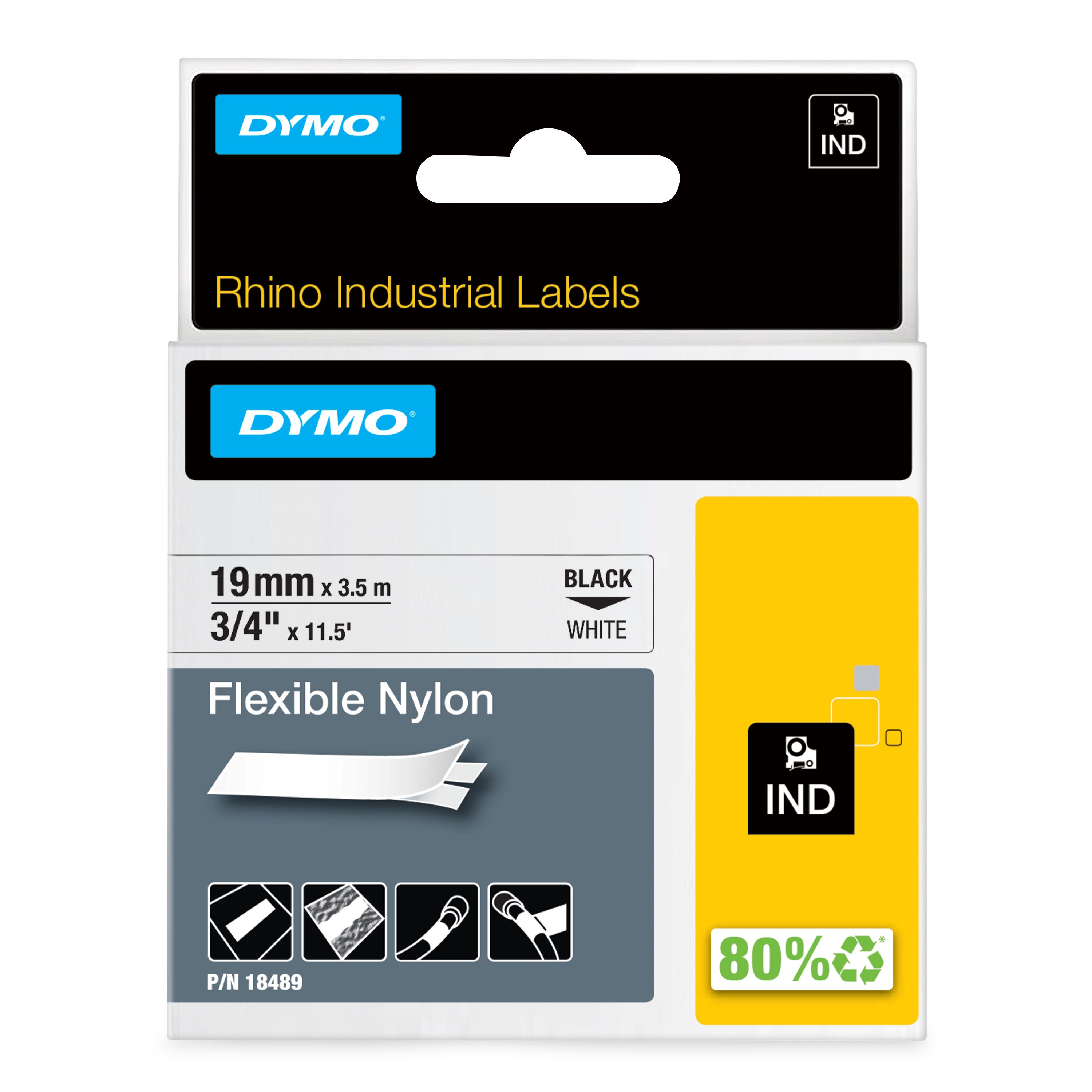 DYMO Genuine Rhino Industrial Labels-Flexible 19mm Black on White. Industrial-strength (18489) thumbnail 2