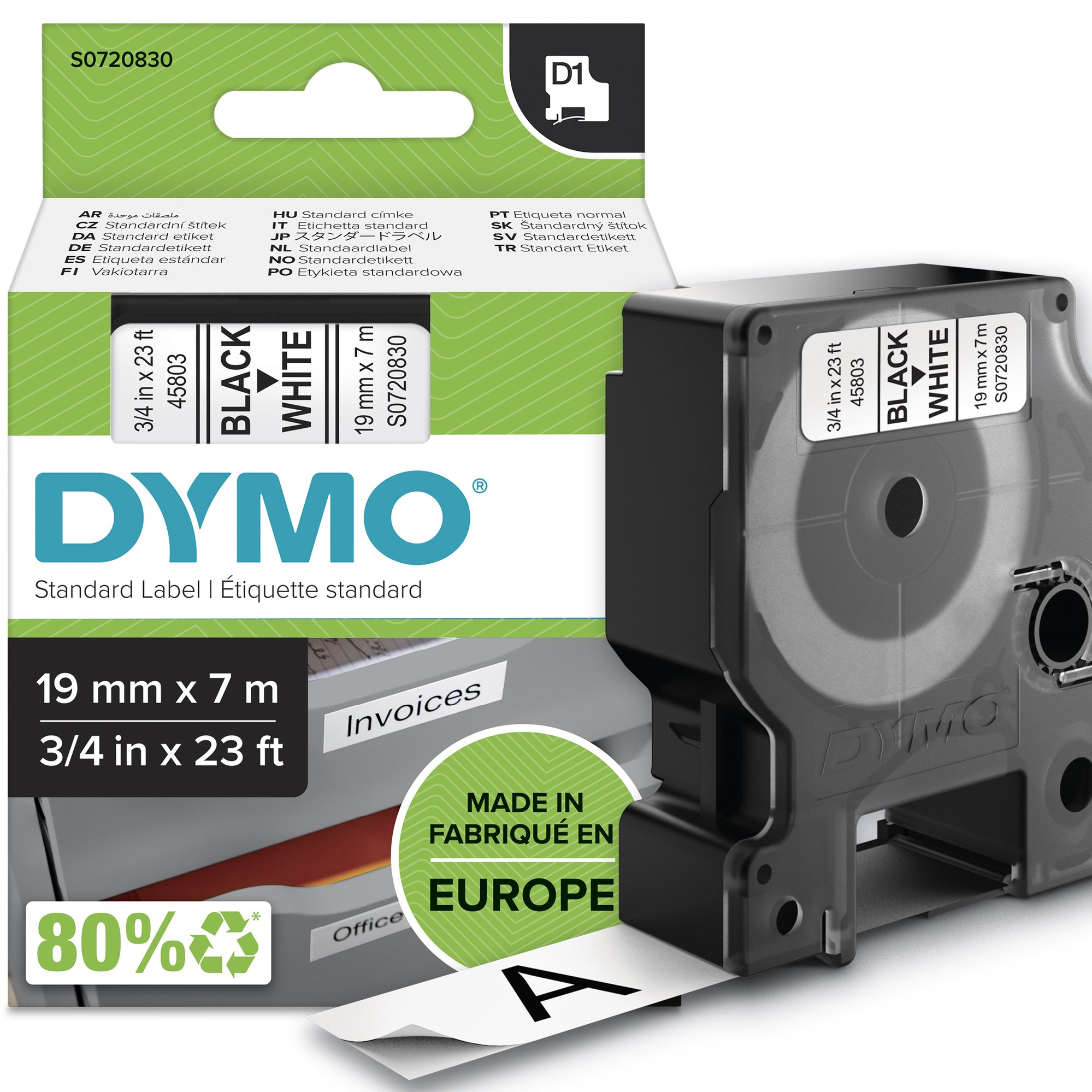 DYMO Genuine D1 Label Cassette Tape 19mm x 7M, Black on White Dymo — view 2