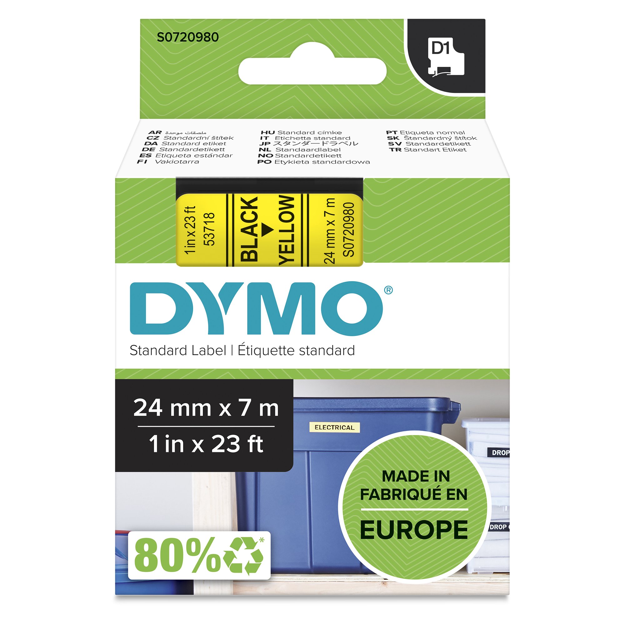 DYMO Genuine D1 Label Cassette Tape 24mm x 7M, Black on Yellow Dymo — view 2