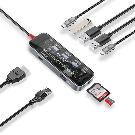 PROMATE 9-in-1 USB Multi-Port Hub with USB-C Connector. Includes 100W Promate — view 2