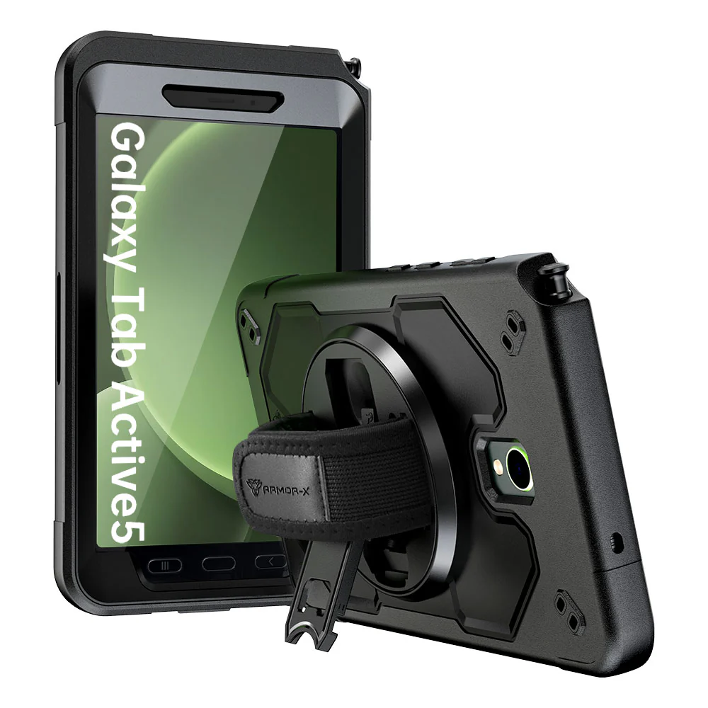 RainProof Military Grade Rugged Tablet Case With Shoulder Strap & Hand Strap & Kick-Stand for Samsung Galaxy Tab Active 5 8"" Tablet Armor-X — view 2
