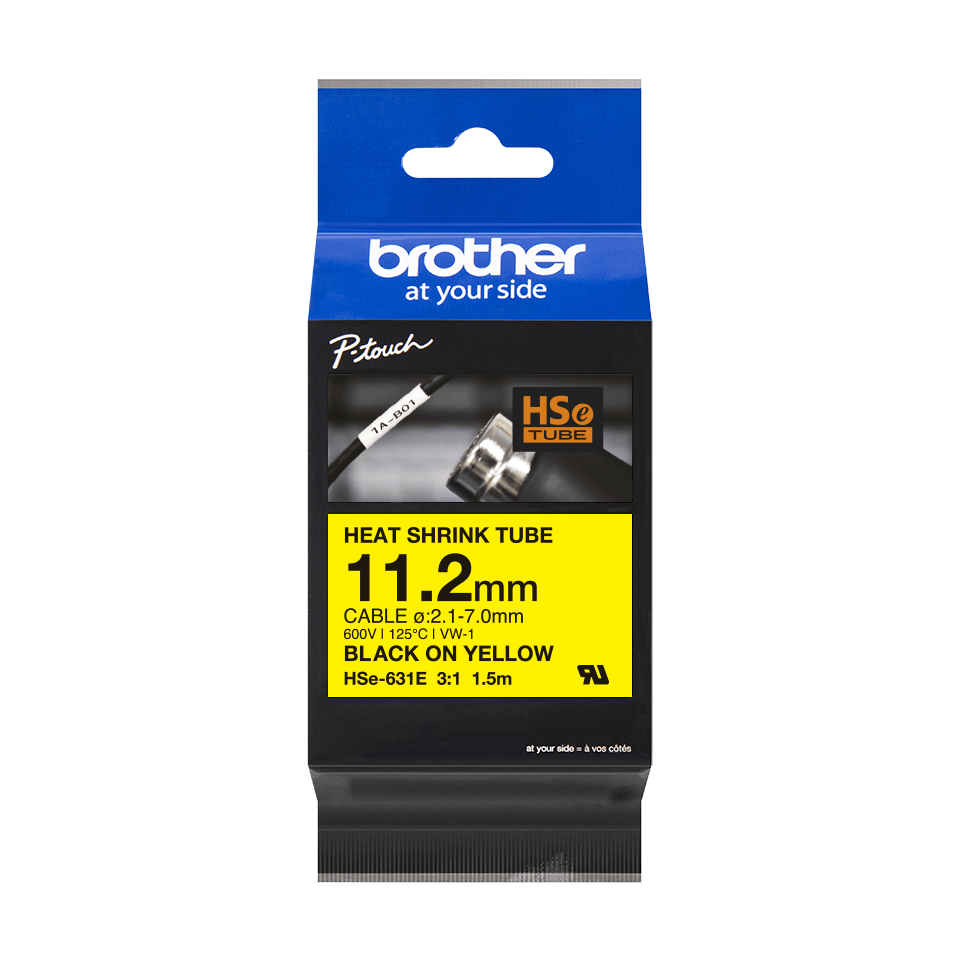 Brother HSE631E 11.2mm x 1.5m Black on Yellow Heat Shrink Tape Brother — view 2