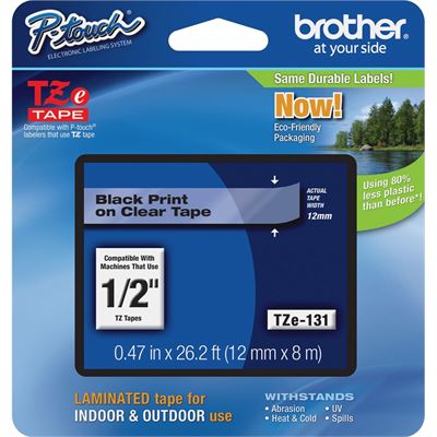 Brother TZe-131 12mm x 8m Black on Clear Tape Brother — view 2