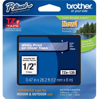 Brother TZe-135 12mm x 8m White on Clear Tape Brother — view 2