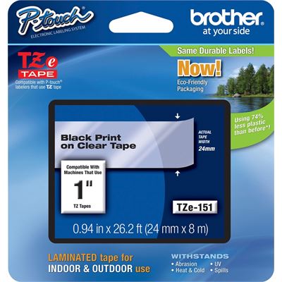 Brother TZe-151 24mm x 8m Black on Clear Tape Brother — view 2