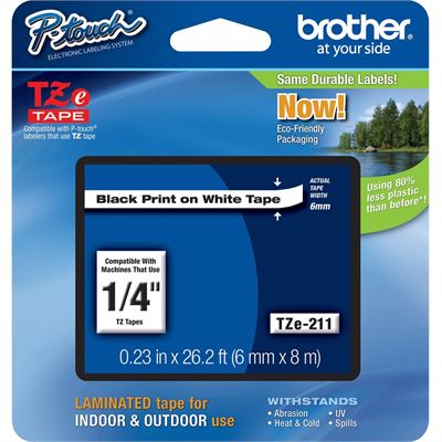 Brother TZe-211 6mm x 8m Black on White Tape Brother — view 2