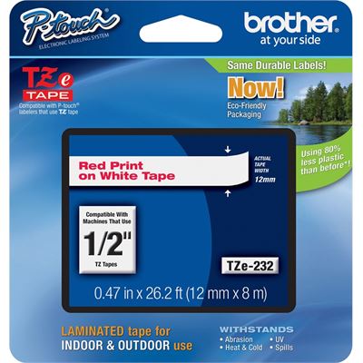 Brother TZe-232 12mm x 8m Red on White Tape Brother — view 2