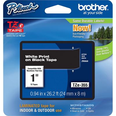 Brother TZe-355 24mm x 8m White on Black Tape Brother — view 2