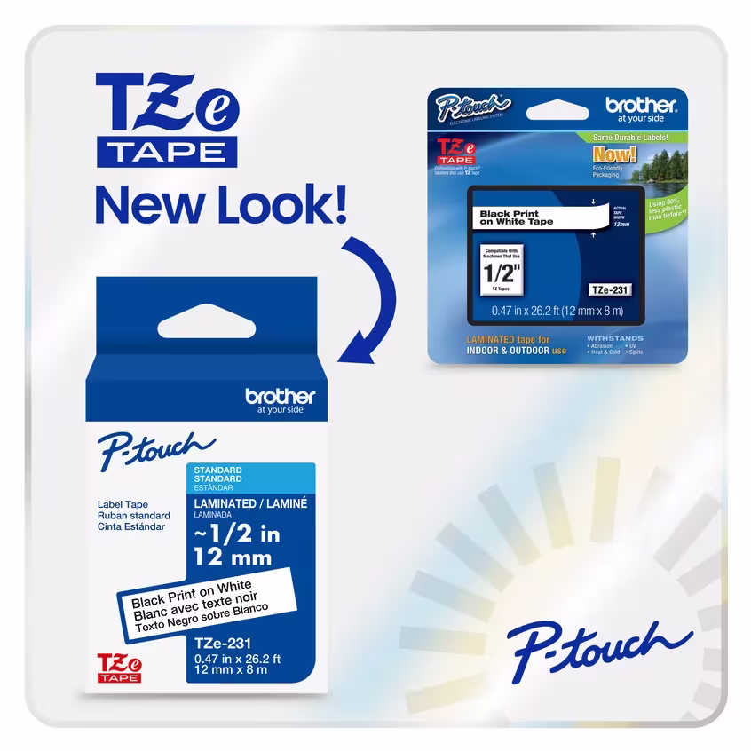 Brother TZe-FX251 24mm x 8m Black on White Flexi ID Tape Brother — view 2