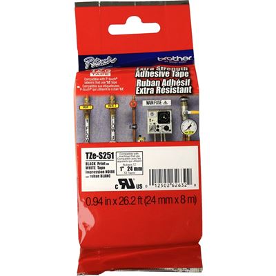 Brother TZe-S251 24mm x 8m Extra Strength Black on White Tape Brother — view 2