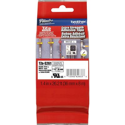 Brother TZe-S261 36mm x 8m Extra Strength Black on White Tape Brother — view 2
