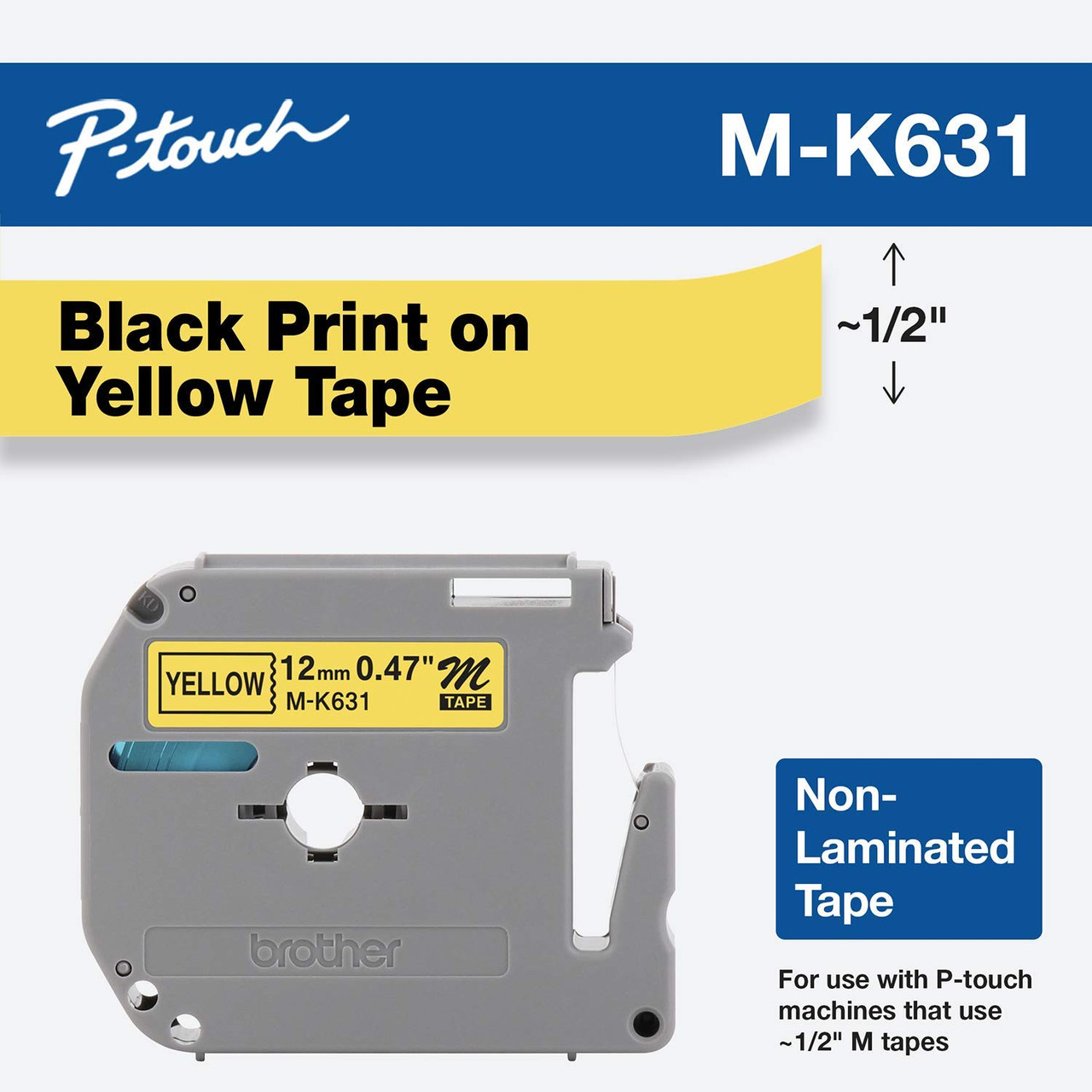 Brother MK-631 12mm x 8m Black on Yellow M Label Tape Brother — view 2
