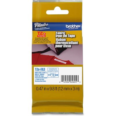 Brother TZe-FA3 12mm x 3m Blue on White Fabric Tape Brother — view 2
