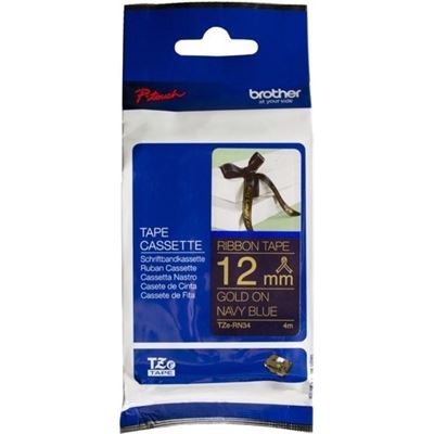 Brother TZe-RN34 12mm x 4m Gold on Navy Ribbon Tape Brother — view 2