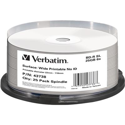 Verbatim BD-R 25GB 6X White Wide Printable 25 Pack on Spindle Verbatim — view 2